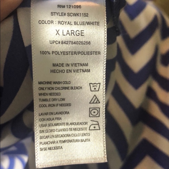 Kiara Chevron Blue & White Sheer Blouse Size XL - Picture 7 of 7